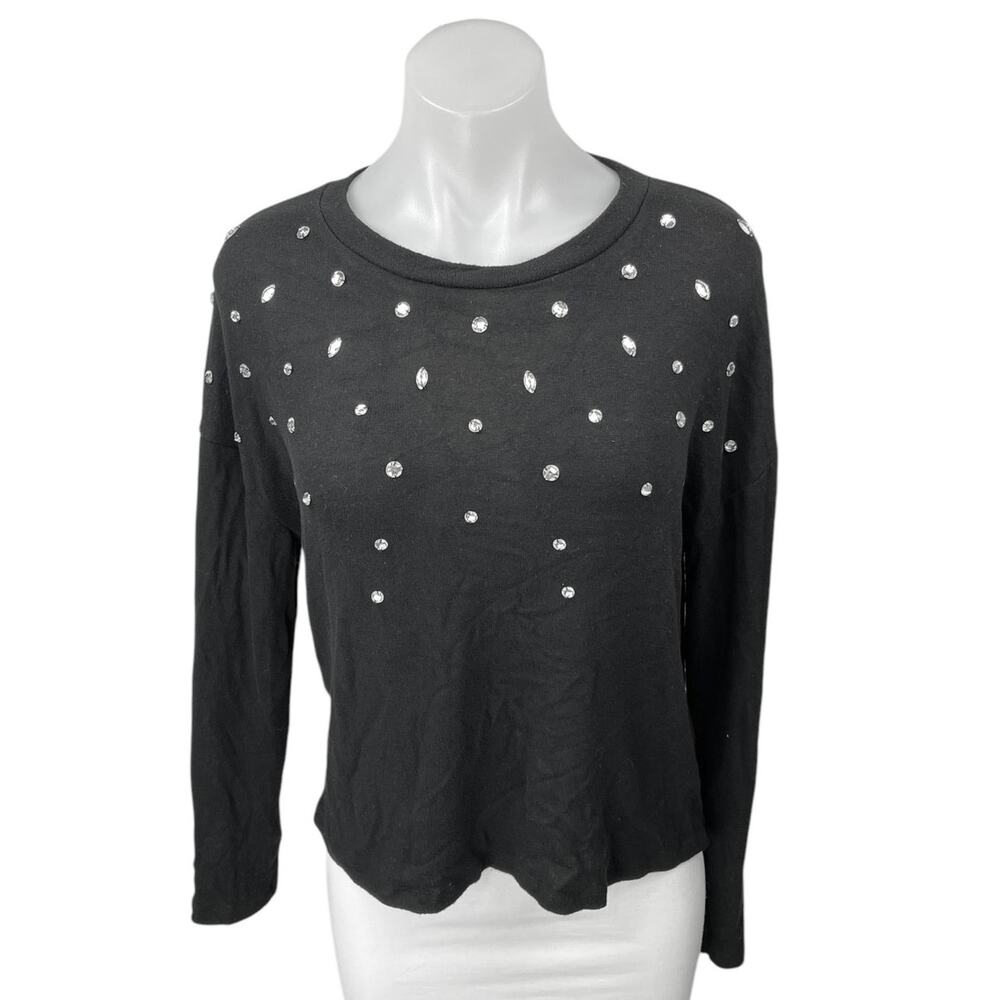 Divided by H&M Black Rhinestone Embellished Long Sleeve Sweater Top Size M